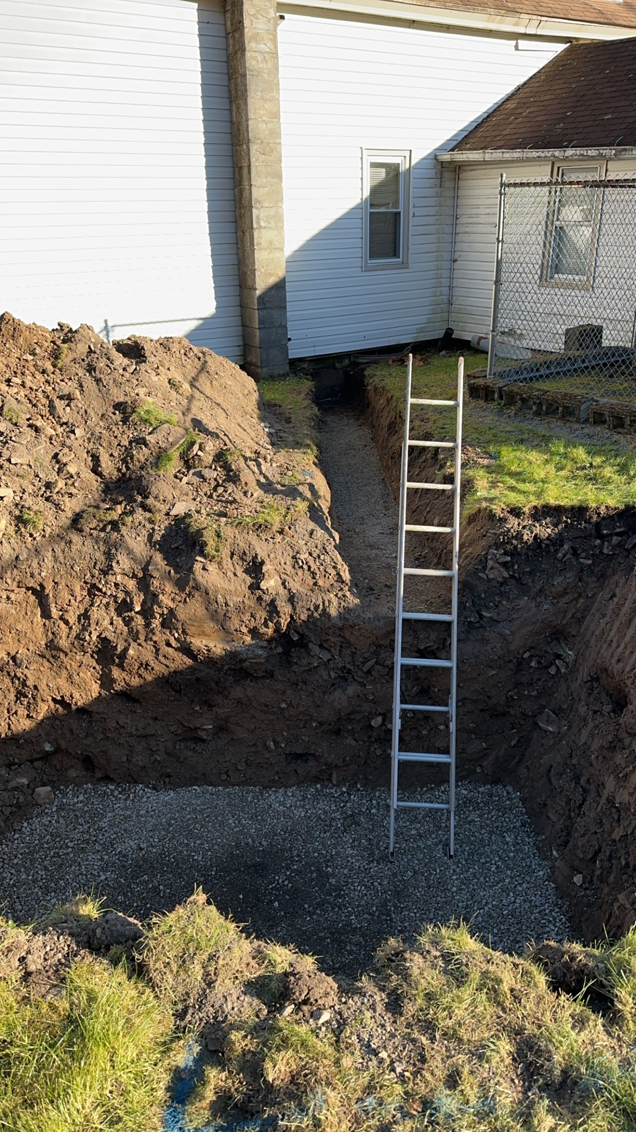 Deep excavation with ladder for access
